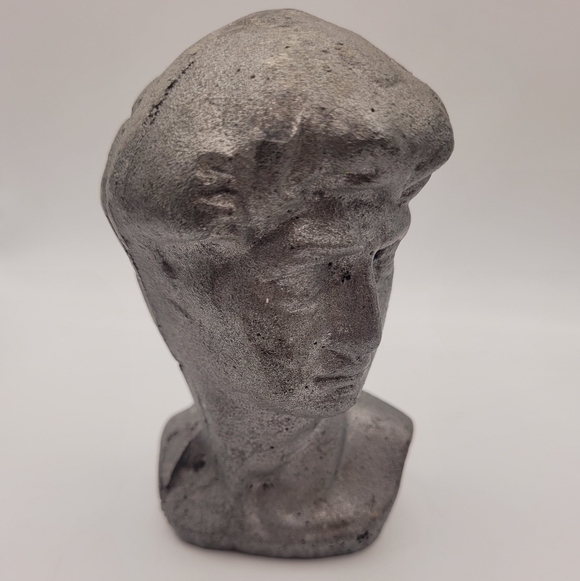 Vintage Statue Of Michaelangelo's David Heavy Head Silver Iron Bust
